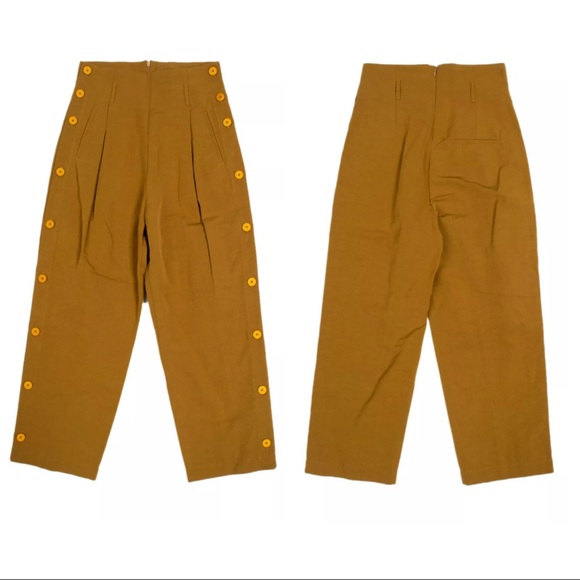 SUOLI Italy Linen Blend Pleated Front Cropped - Picture 3 of 10